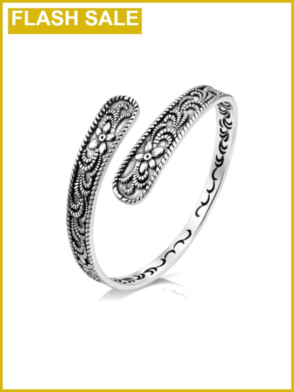 Vintage Silver Flower Cuff Bracelet 925 Sterling Silver Adjustable Open Bangle